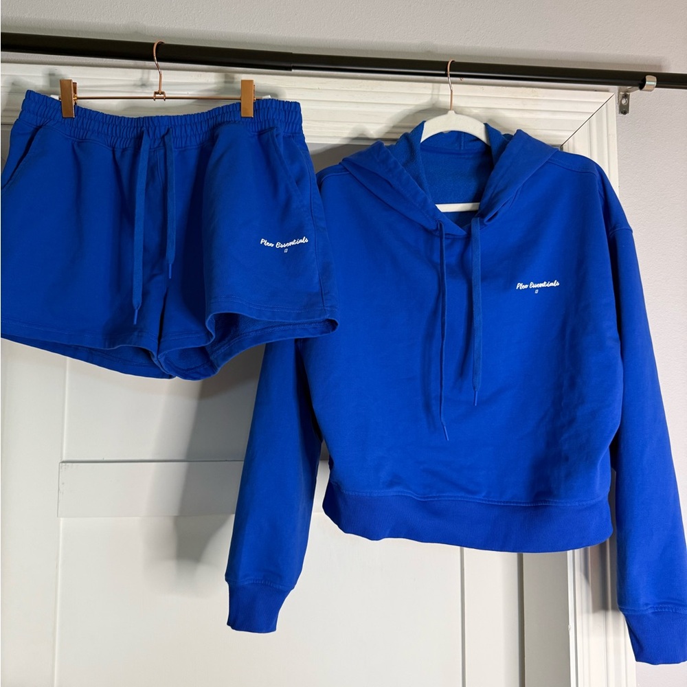 Fleo Cobalt Blue Cropped Hoodie and Matching Shorts Set